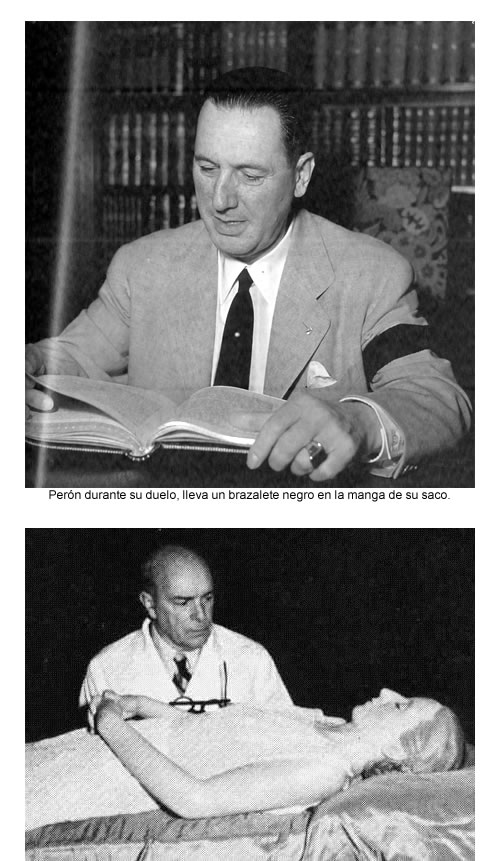 El cuerpo momificado de Evita, contemplado por el Dr. español Pedro Ara, quien realizó el embalsamamiento.